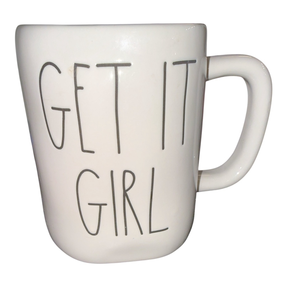 Rae Dunn Get It Girl Mug, White Ceramic Coffee Mug with Handle, 16 oz
